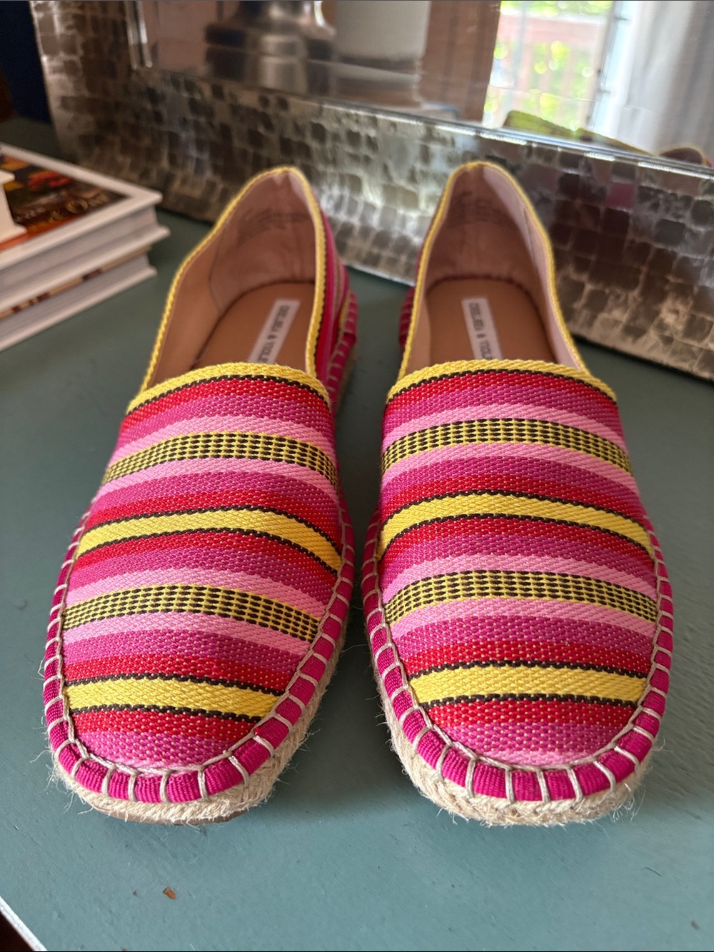 Chelsea & Violet Pink and Yellow Striped Espadrilles